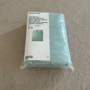 IKEA Full / Queen Striped Duvet Cover Set in Green and White 💯 Cotton